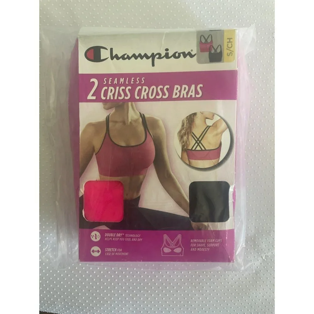 Champion Criss Cross Bras Womens Small Pink Black - Picture 2 of 3